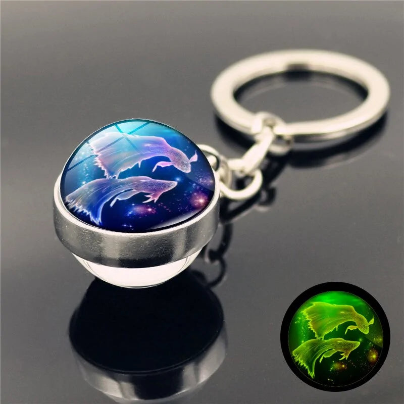 12 Star Sign Keychain Glass Ball