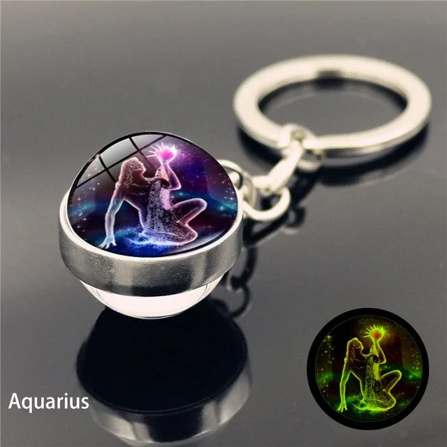 12 Star Sign Keychain Glass Ball