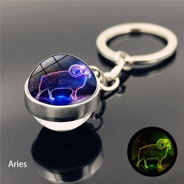 12 Star Sign Keychain Glass Ball