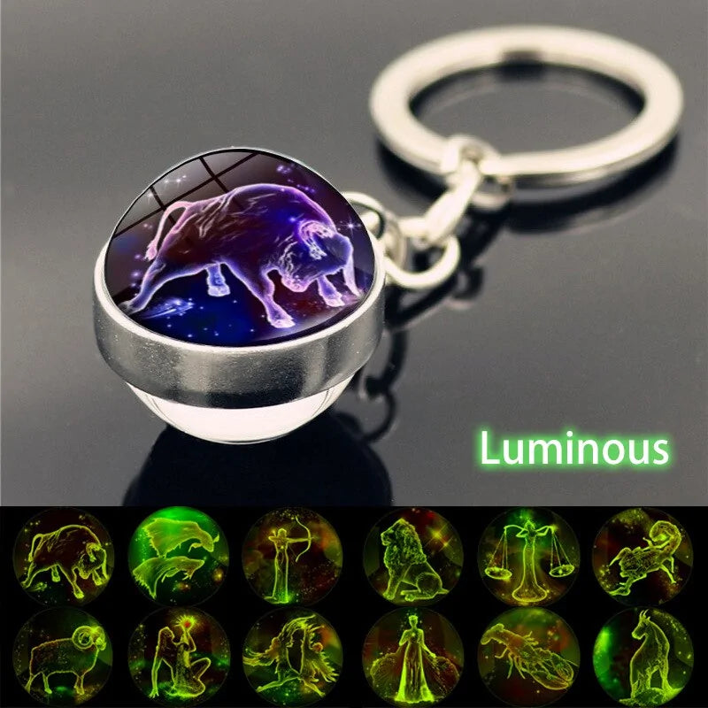 12 Star Sign Keychain Glass Ball