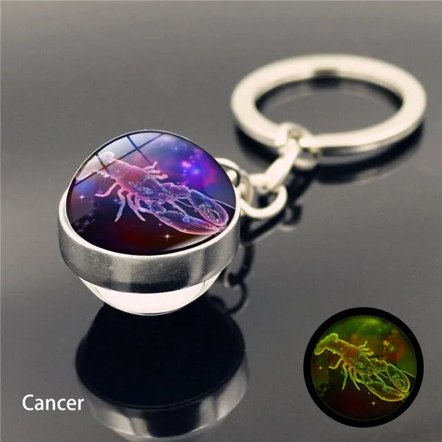 12 Star Sign Keychain Glass Ball