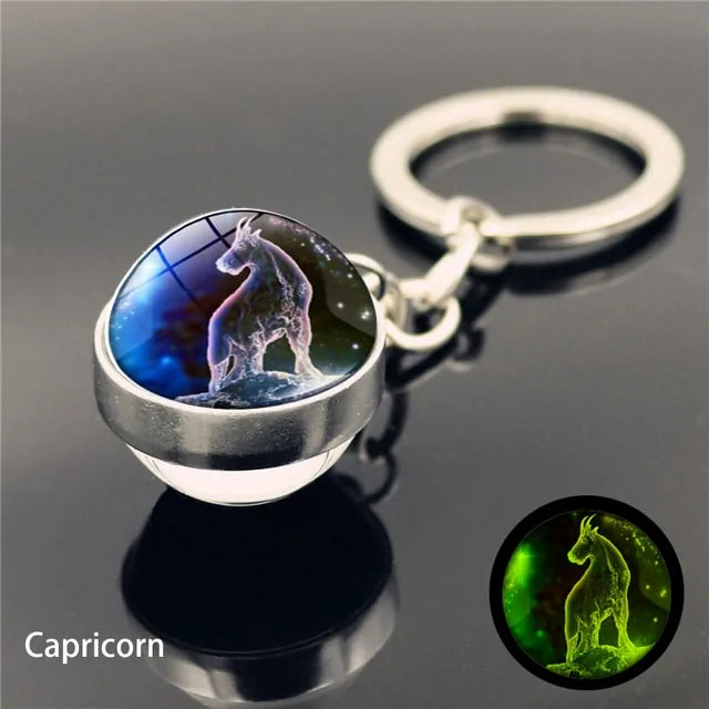 12 Star Sign Keychain Glass Ball