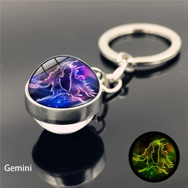 12 Star Sign Keychain Glass Ball