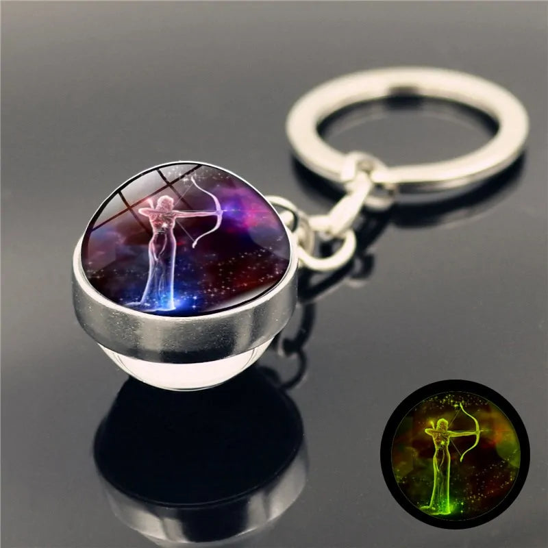 12 Star Sign Keychain Glass Ball