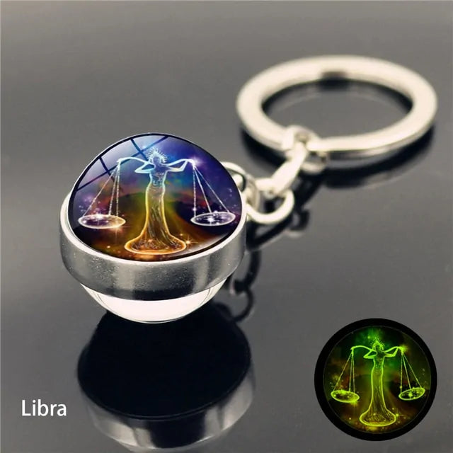 12 Star Sign Keychain Glass Ball