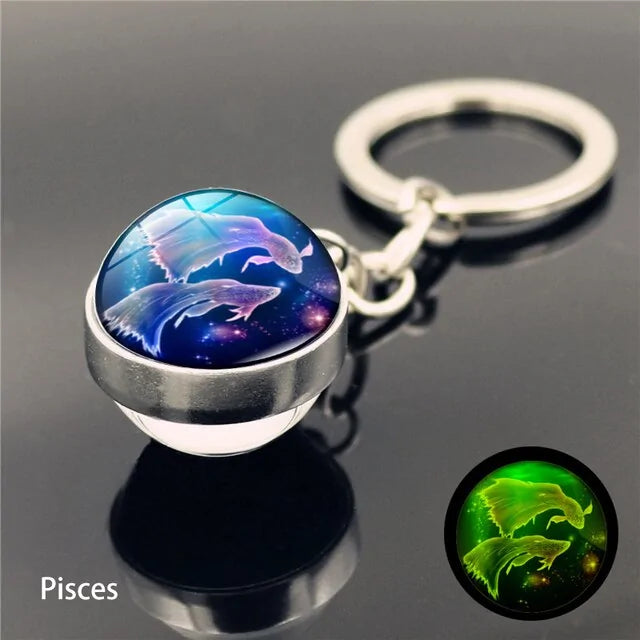 12 Star Sign Keychain Glass Ball