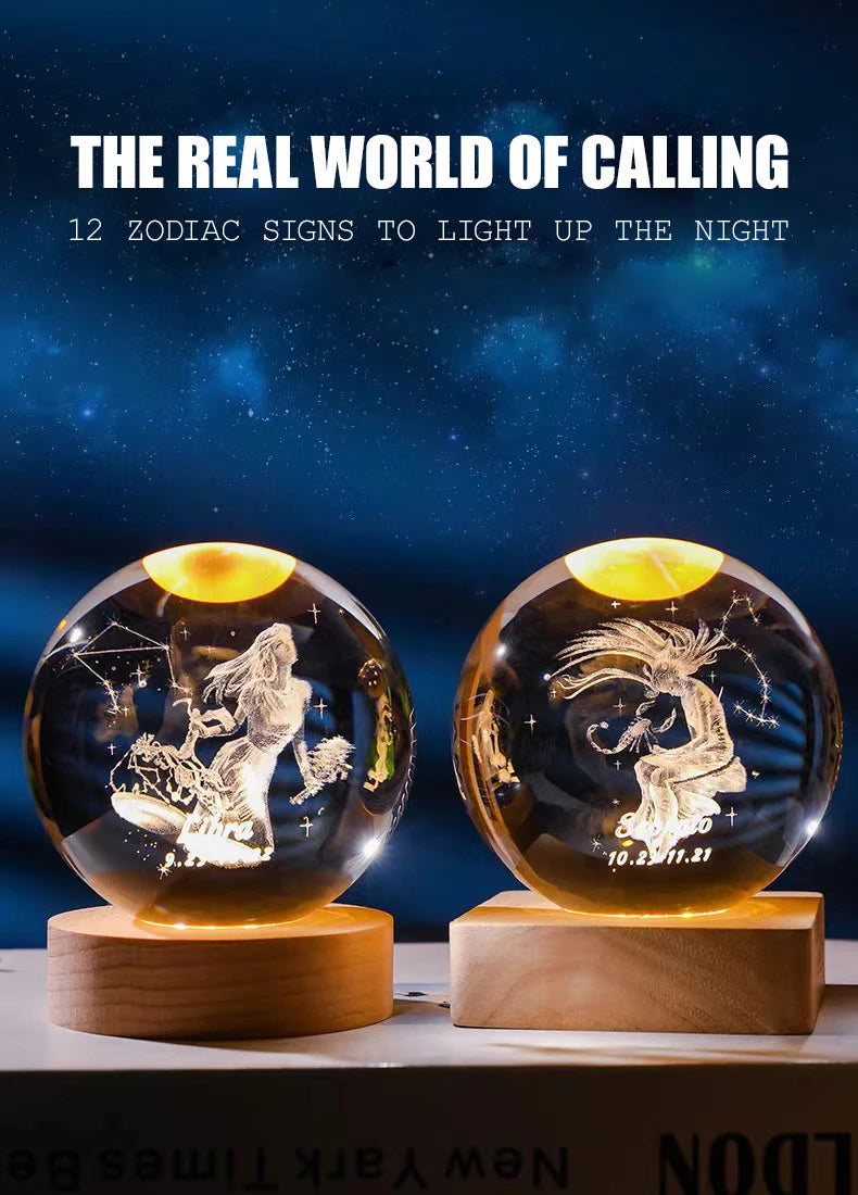 12 Zodiac signs Crystal Ball with LED