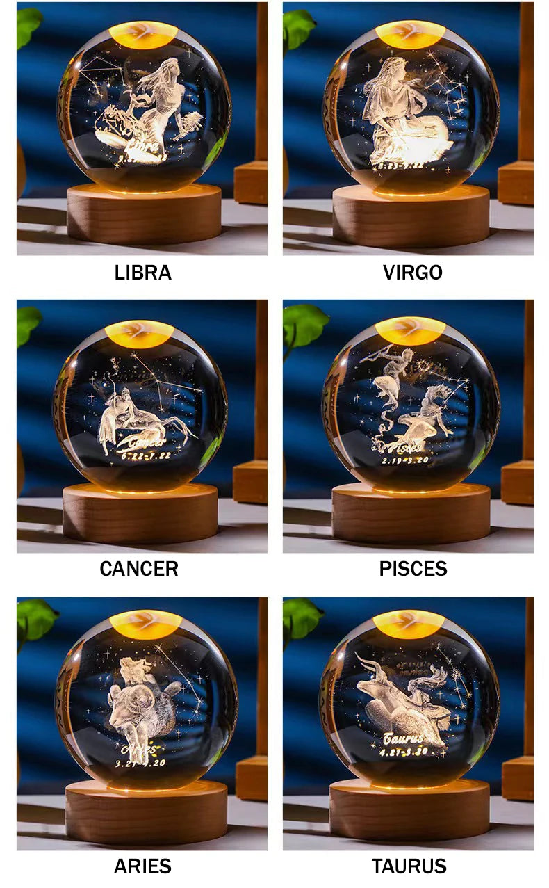 12 Zodiac signs Crystal Ball with LED