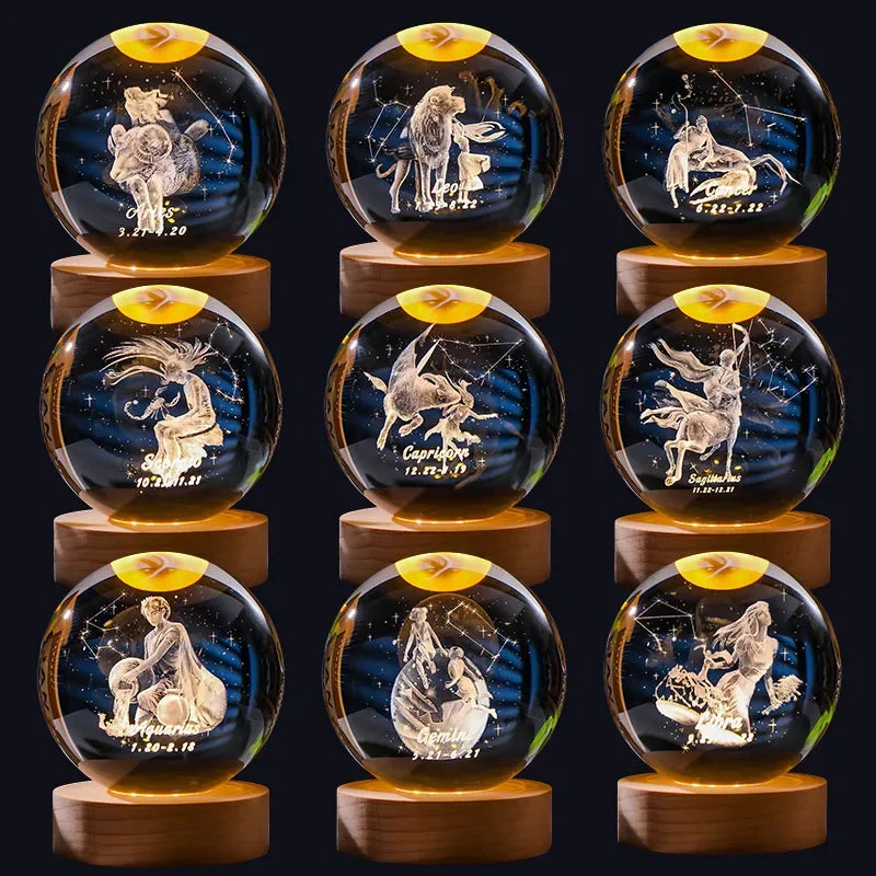 12 Zodiac signs Crystal Ball with LED