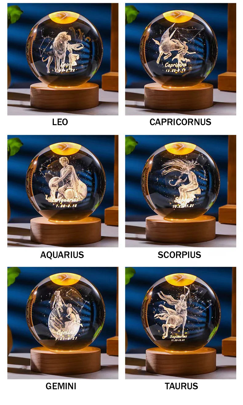 12 Zodiac signs Crystal Ball with LED