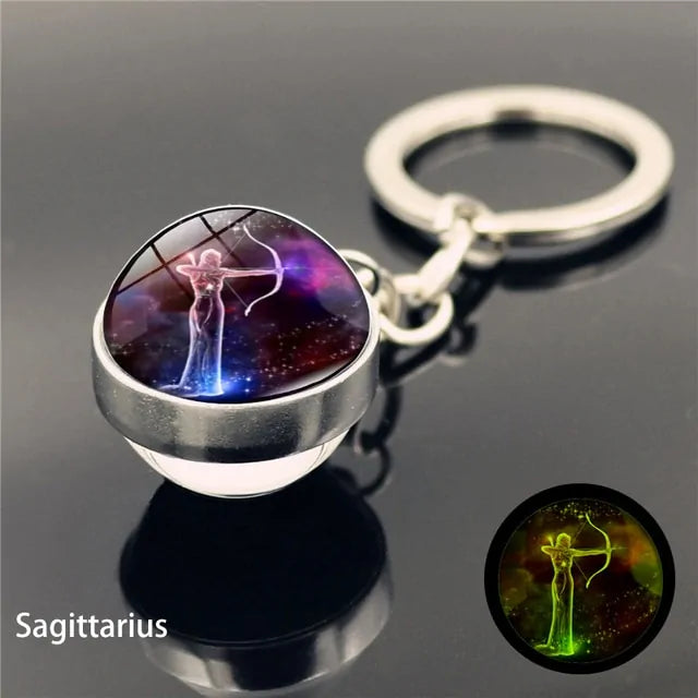 12 Star Sign Keychain Glass Ball