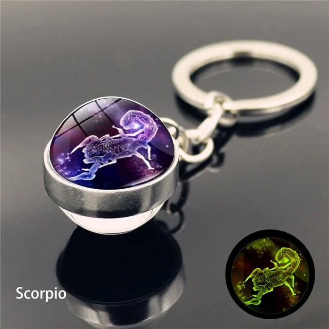 12 Star Sign Keychain Glass Ball