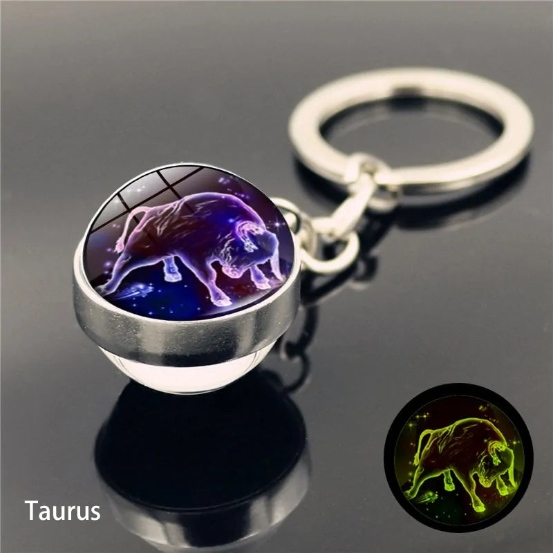 12 Star Sign Keychain Glass Ball